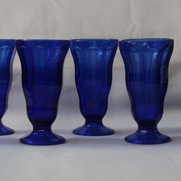Cobalt Blue Tulip Sundae Glasses | Vintage Anchor Hocking Parfait Malt Milkshake - Picture 4 of 6